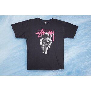 Stüssy Astronaut Graphic T-Shirt - Black - Vintage Streetwear M